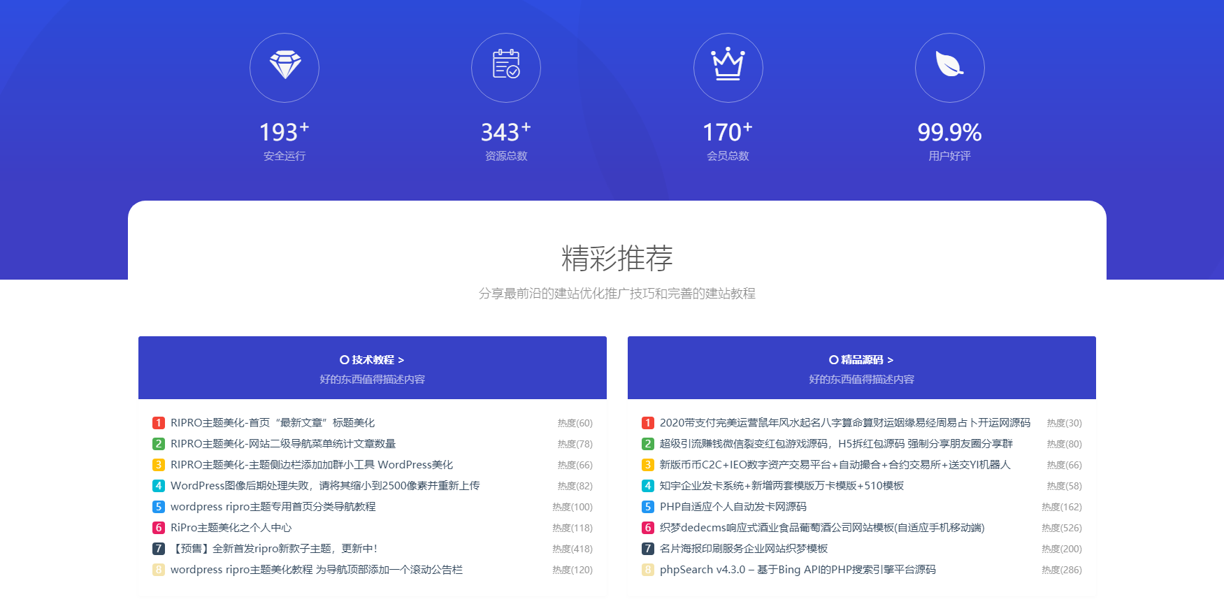 RIPRO主题美化-首页底部纯标题文章展示模块+网站统计模块美化 WordPress主题美化-源码交流网
