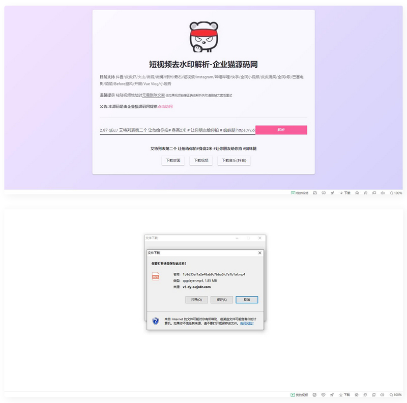 【亲测】网页版短视频去水印源码，上传既用-源码交流网